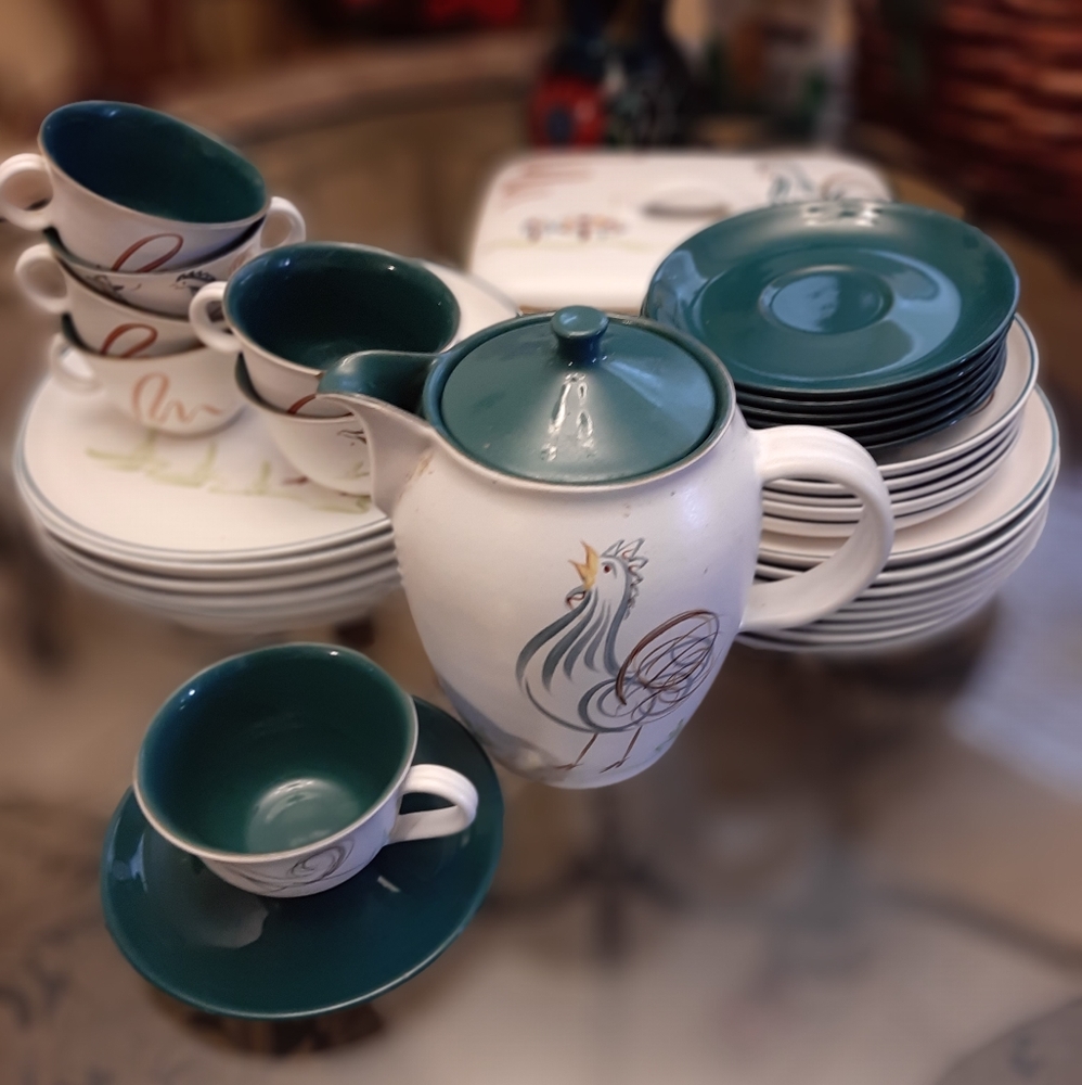Vintage Denby rooster dinnerware set with signatur